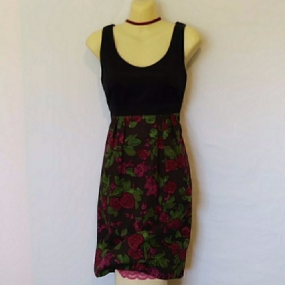 ANTHROPOLOGIE DRESS PURPLE ROSES "DINNER FOR 2" EXCELLENT CONDITION SZ 4 - Picture 3 of 7